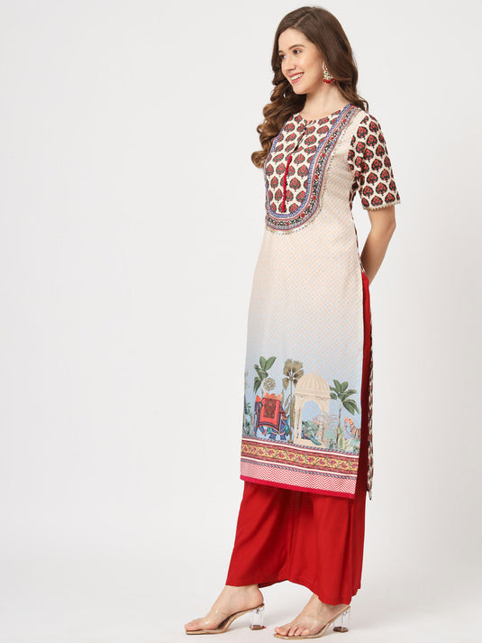 Wedding Inspired Digital Printed Kurta With Front Yoke