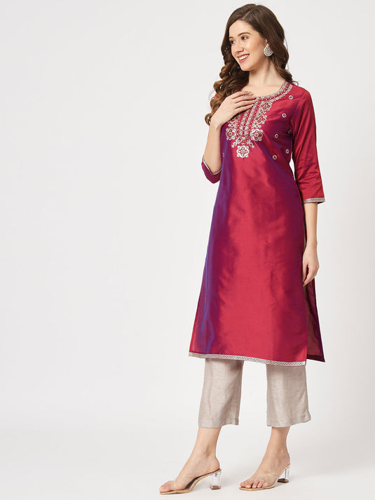 Embroidered Neck Festive Wear Kurta