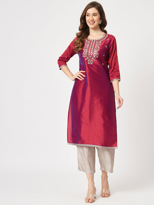 Embroidered Neck Festive Wear Kurta