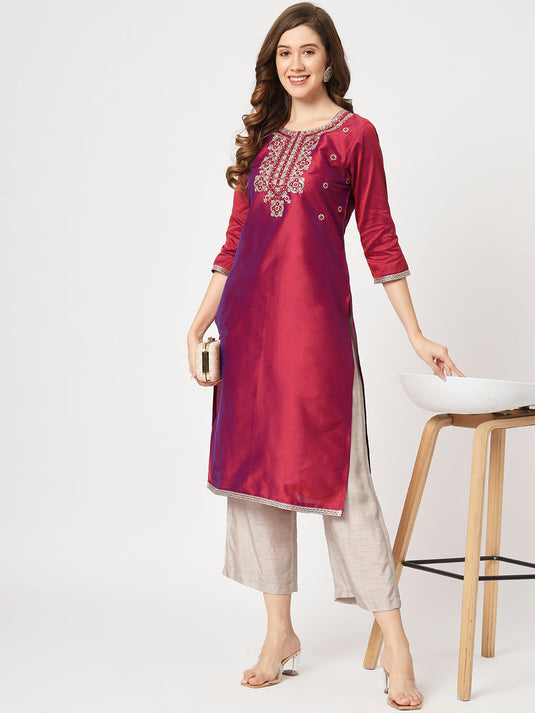 Embroidered Neck Festive Wear Kurta