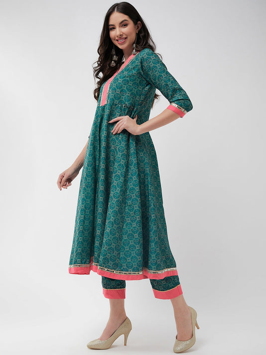 Wedding Inspired Digital Printed Kalidaar V-Neck Flared Kurta