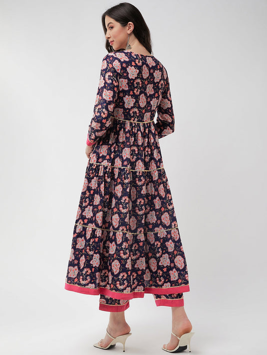 Wedding Inspired Digital Floral Printed Kurta With Lace Inserts