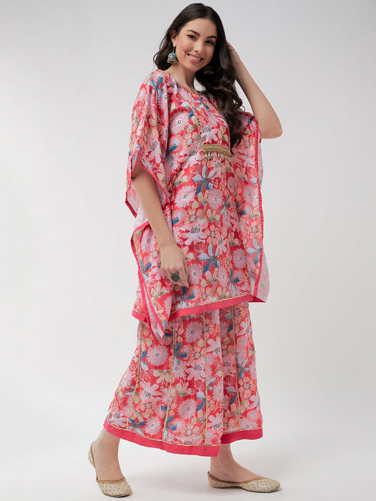 Wedding Inspired Digital Floral Printed Kaftan Style Kurta