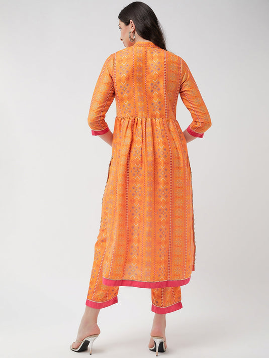 Wedding Inspired Digital Floral Printed Kurta With Lace At Placket