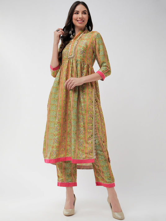 Wedding Inspired Allover Digital Printed Kurta With Lace At Placket