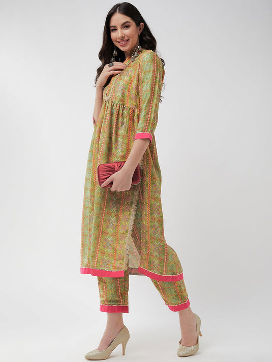 Wedding Inspired Allover Digital Printed Kurta With Lace At Placket