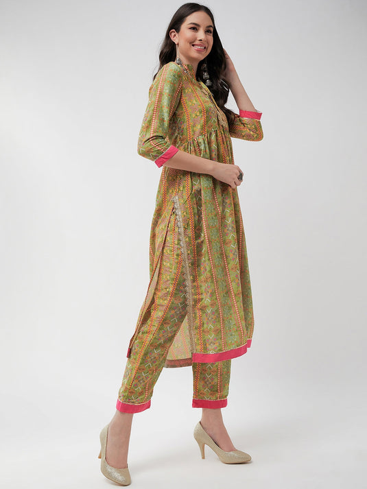 Wedding Inspired Allover Digital Printed Kurta With Lace At Placket