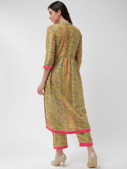 Wedding Inspired Allover Digital Printed Kurta With Lace At Placket