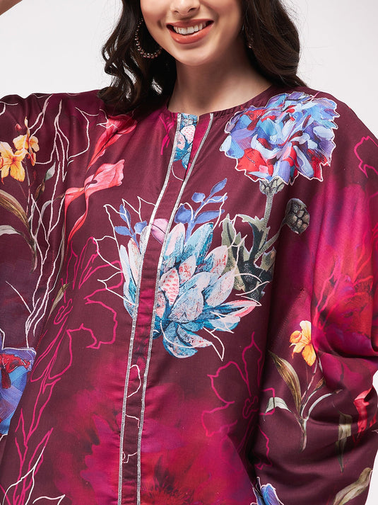 Wedding Inspired Digital Big Floral Printed Kaftan Kurta