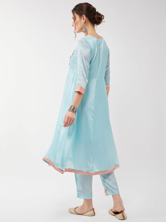 Festive Pastel Lace Detailed Flared Kurta