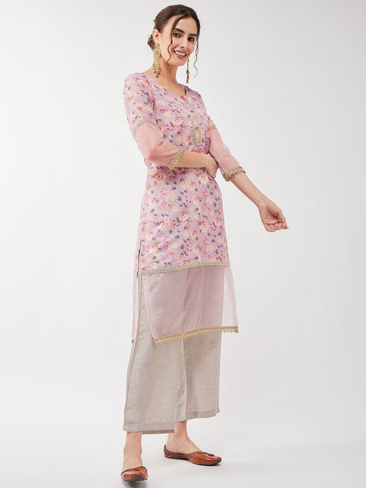 Festive Pastel Floral Lace Detailed Kurta