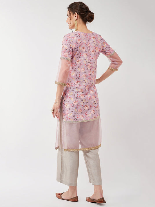 Festive Pastel Floral Lace Detailed Kurta