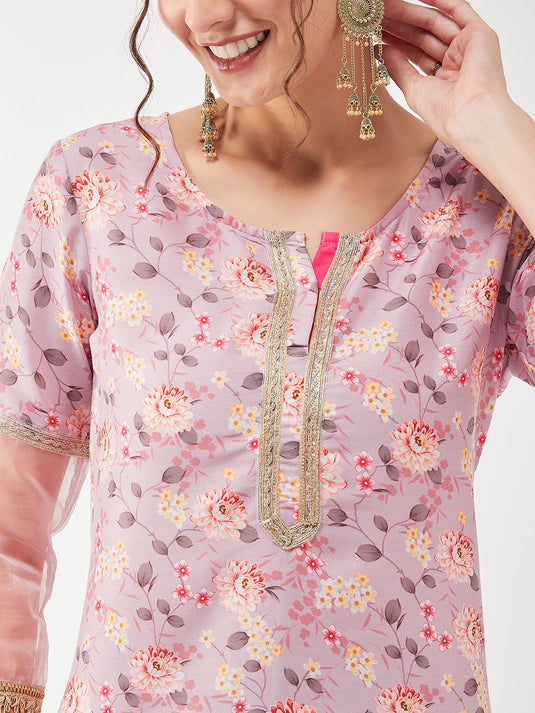 Festive Pastel Floral Lace Detailed Kurta