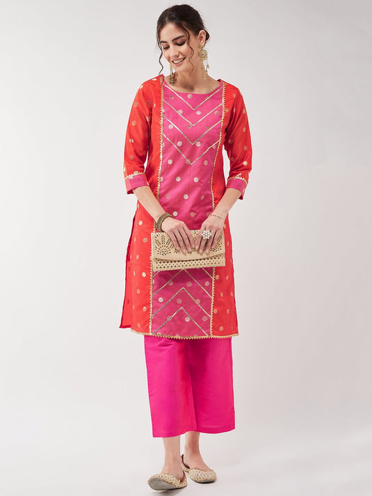 Festive Polka Bright Lace Detailed Straight Kurta