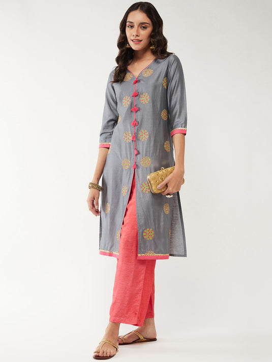 Fusion Embroidered Round Allover Buti Kurta