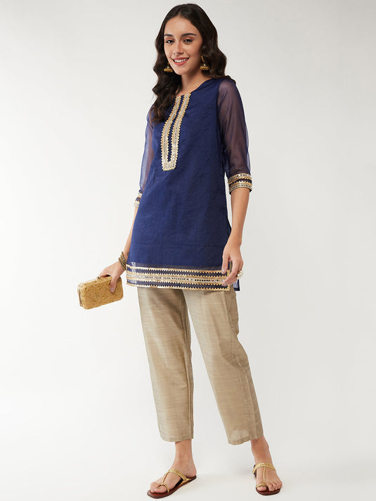 Fusion Short Kurta With Lace and Placket