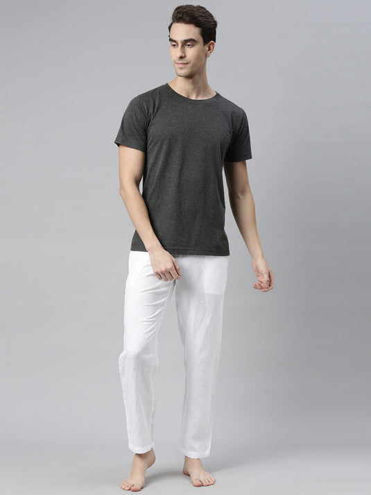 Men White Solid Hemp Lounge Pant