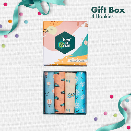 GIF! Gifting Is Fun! Women's Hankies, 100% Organic Cotton, Gift Box of 4