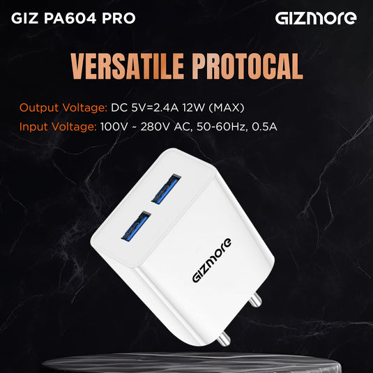 GIZMORE PA604M PRO 5V/2.4A Fast Charging Adapter with Inbuilt Micro USB cable