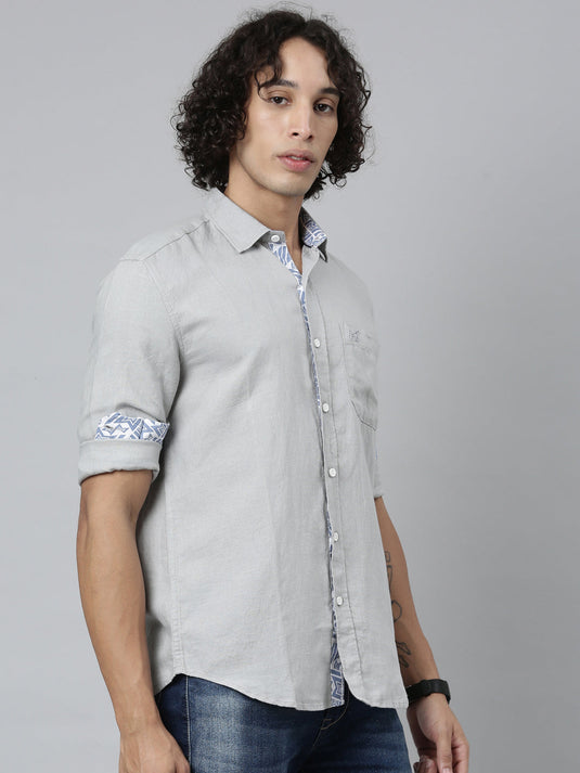 Ecentric-Mumbai Indians Official Men Grey Hemp Full Sleeves Shirt