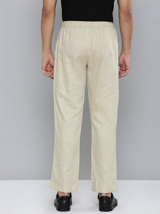 Men Hemp Beige Broad Bottom Comfort Pant