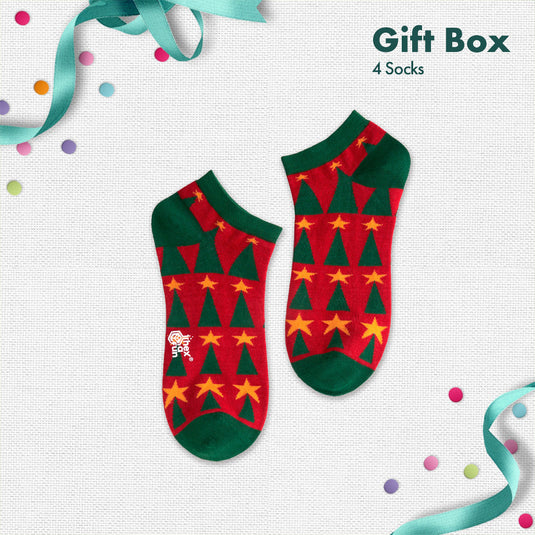 HO! HO! Merry Sox-mas! Unisex Ankle Length Socks, 100% Organic Cotton, Gift Box of 4