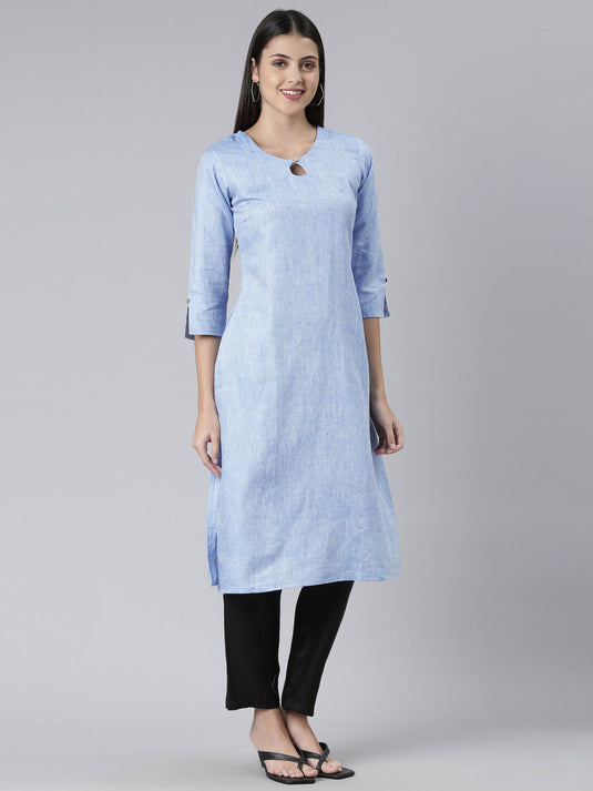 Women Solid Navy Blue and Black Kurta Set