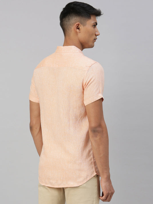 Men Neon Saffron Hemp Casual Half Sleeve Shirt