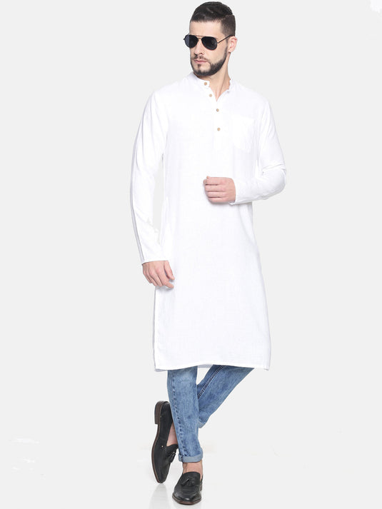 Men White Hemp Long Kurta