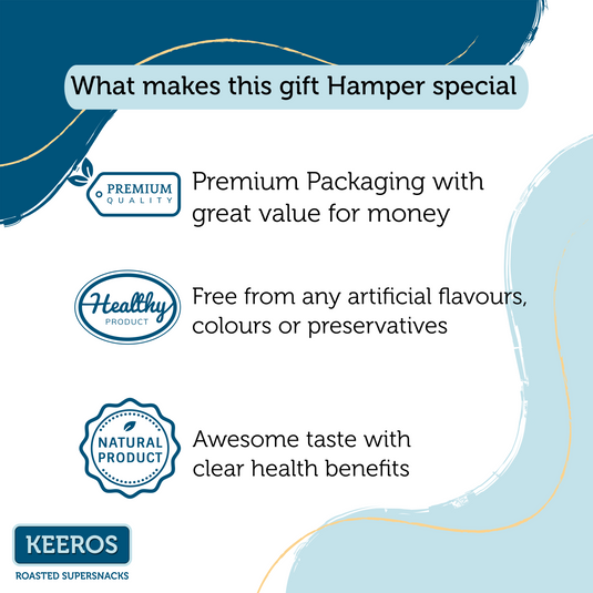 Keeros Healthy Diwali Gift Hamper of 3 Supersnack Jars  | Combo of Sweet & Salted, Tasty & Nutritious Super Snacks in Glass Jars Packed in a Beautiful Gift Hamper