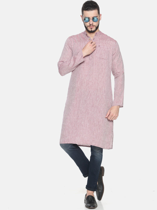 Men Maroon Hemp Long Kurta