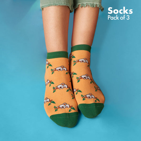 Animalholic Series 1! Unisex Socks, 100% Organic Cotton, Ankle Length, Pack of 3