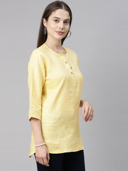 Women Lemon Yellow Solid High low Top