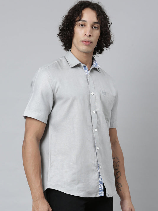 Ecentric-Mumbai Indians Official Men Grey Hemp Half Sleeves Shirt