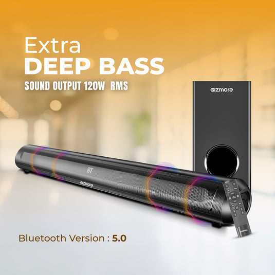 GIZBAR 120W 2.1 Wired Soundbar with Extra Deep Bass Subwoofer