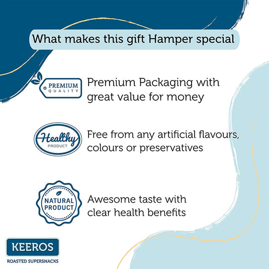 Keeros Healthy Diwali Gift Hamper with Card : Combo of Sweet & Salted,Tasty & Nutritious Snacks in a Classy Premium Gift Box | 6 Varieties of Healthy Snack Pouches of 35g to 50g