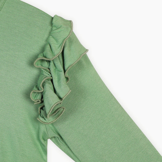 Bamboo Fabric Girl's Ruffled Shoulder Top | Anti-bacterial, Anti-viral Collection