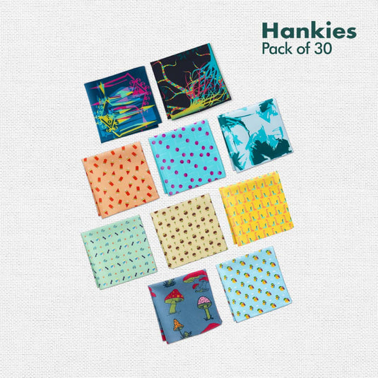 My Hanky Closet! Unisex Hankies, 100% Organic Cotton, Pack of 30 + Free Tin Box