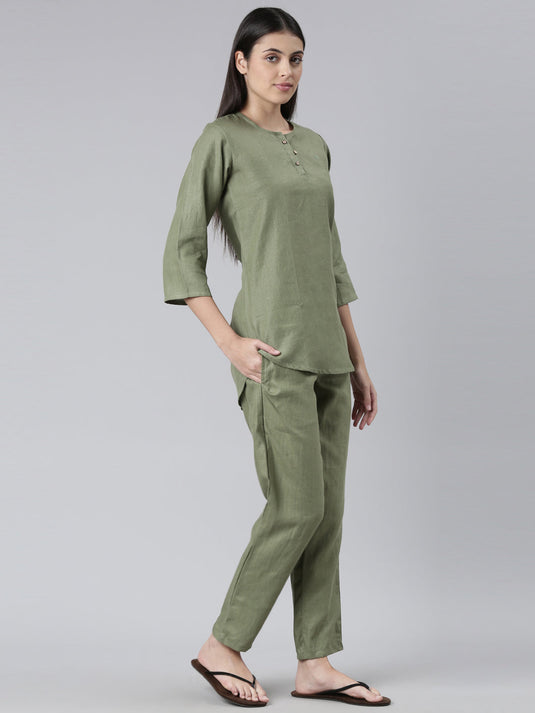 Women Solid Olive Co-ord Set