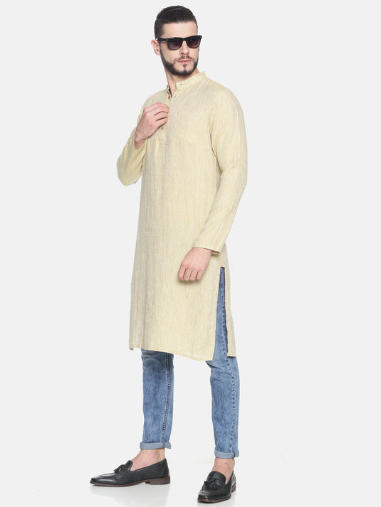 Men Fawn Hemp Long Kurta