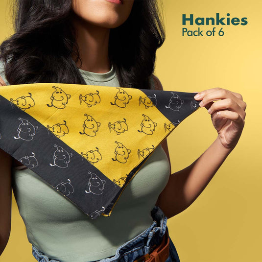 PDT! Polka Don't Tell! + TMI! Too Motif Information! Unisex Hankies, 100% Organic Cotton, Pack of 6