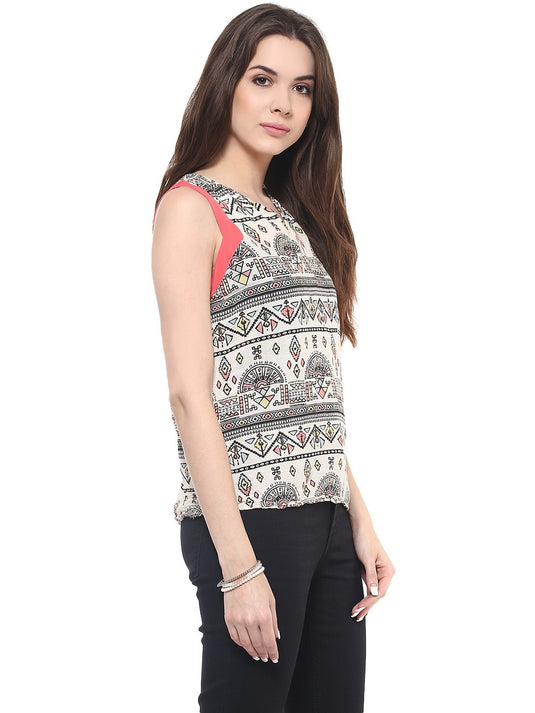 Pannkh Women's Tribal Print Incut Top