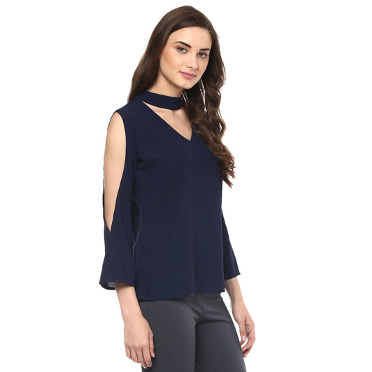 Pannkh Women's Neck Band Cold Shoulder Top