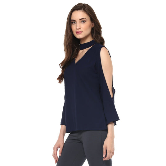 Pannkh Women's Neck Band Cold Shoulder Top