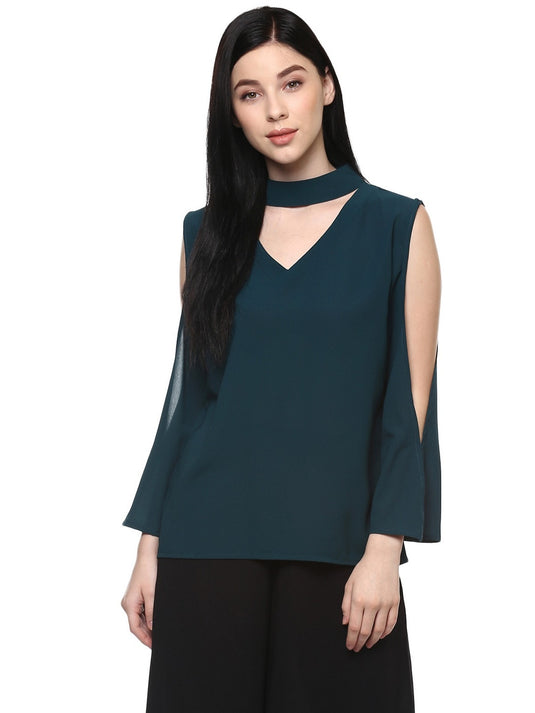 Pannkh Women's Neck Band Cold Shoulder Top