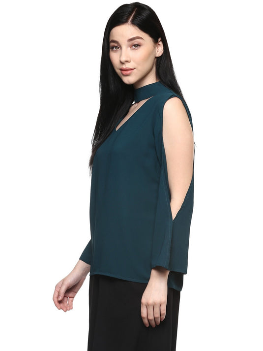 Pannkh Women's Neck Band Cold Shoulder Top