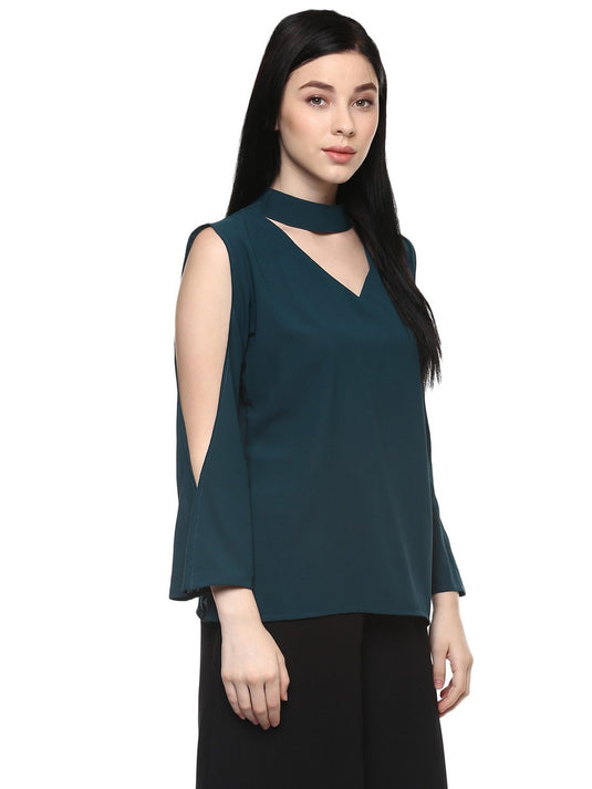 Pannkh Women's Neck Band Cold Shoulder Top