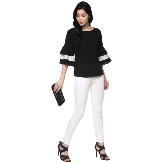 Solid Monocromatic Flare Sleeve Top