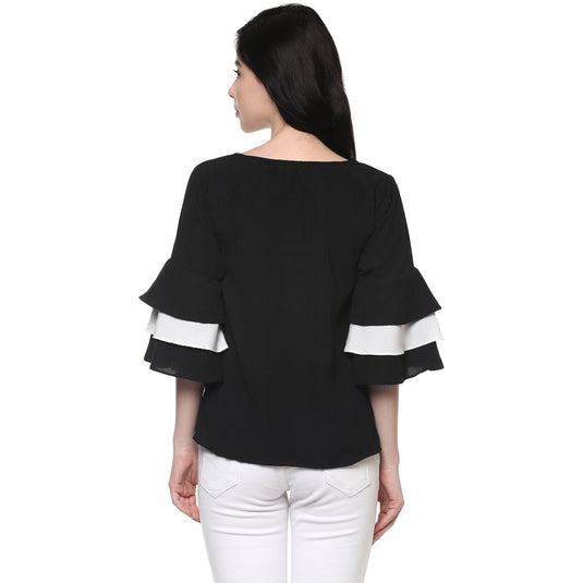 Solid Monocromatic Flare Sleeve Top