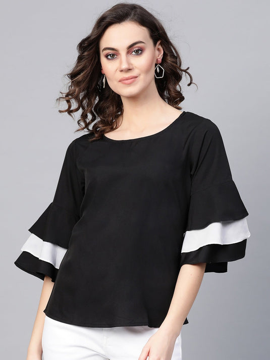 Solid Monocromatic Flare Sleeve Top